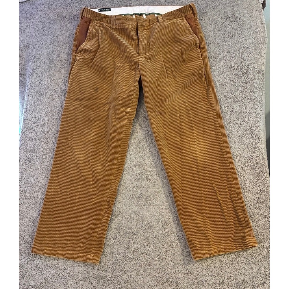 Orvis Mens Corduroy Pants 38 Brown Wide Wale Straight Leg Cotton Trim Detail